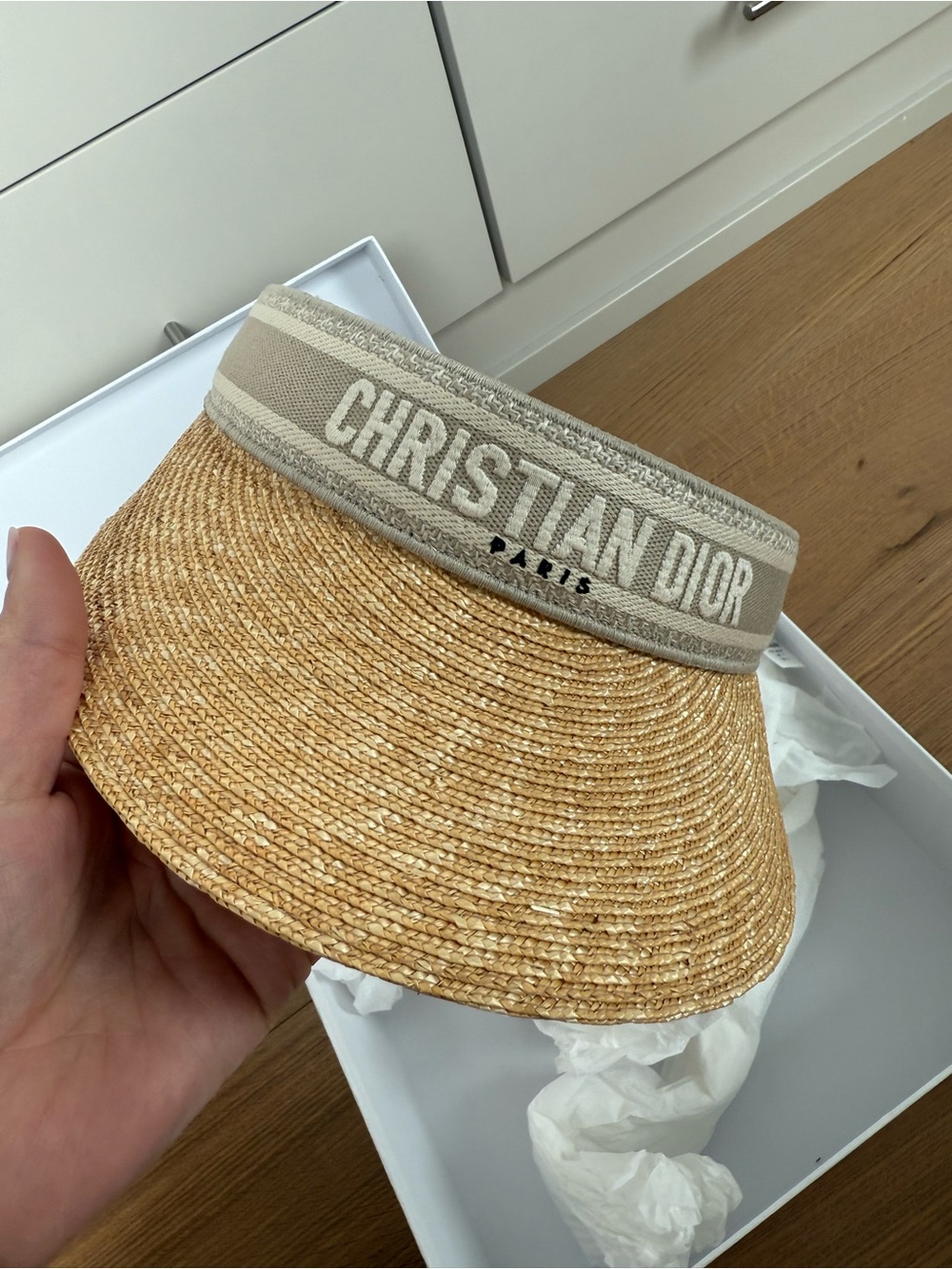 Dior Straw Visor with Beige Christian Dior Band